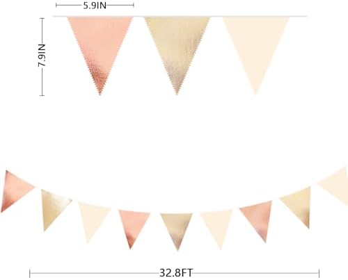 Rose Gold Champagne Gold Beige Party Decorations Metallic Fabric Triangle Flag Pennant Banner Garland Bunting for Engagement Bridal Shower Wedding Birthday Baby Shower Graduation Decoration Supplies - Image 3