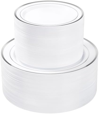 BESTVIP 200PCS Silver Plastic Plate, Disposable Party Plates by Bestvip