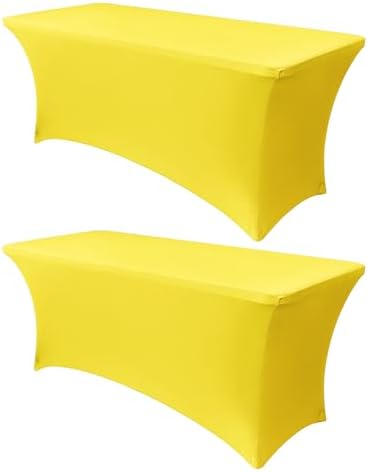 Obstal 6ft Stretch Spandex Table Cover for Folding Tables, 2 Pack, Yellow by Obstal