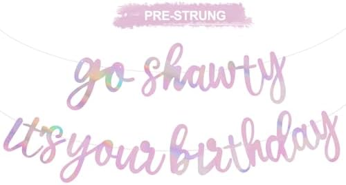 BEISHIDA Rainbow Pink Pre-Strung Go Shawty It's Your Birthday Banner Decor by Beishida