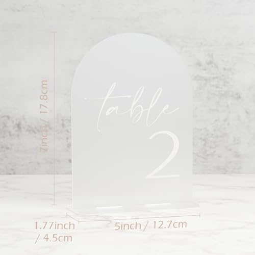 HOODO Frosted Arch Acrylic Table Numbers 1-20 with Stands, 5"x7" Acrylic Arch Signs and Holders, Frosted Table Numbers for Wedding Reception, Party, Anniversary, Event - Image 2