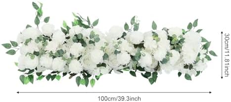 Artificial Flowers, 100cm Artificial Flowers Row, Artificial Flower Row for Home Decor, Wedding Centerpiece, Realistic Fake Flowers (White) - Image 3