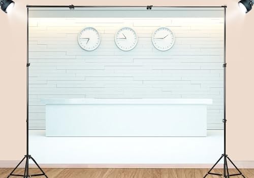 White Modern Office Reception Desk Three World Clocks Backdrop Clean Corporate Lobby Interior Background Business Theme Party Decorations Photo Studio Props 5X3ft Fabric - Image 3