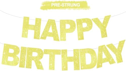 BEISHIDA Pre-Strung Glitter Yellow Happy Birthday Banner Party Sign Decor by Beishida