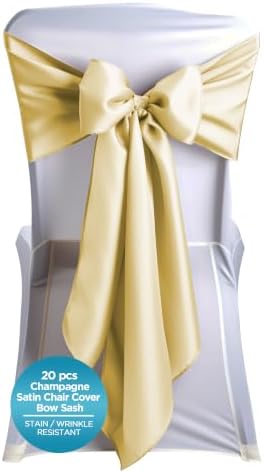 Leading Linens 20 pcs Champagne 108"x8" Satin Bow Sash Chair Cover Decor by LeadingLinens