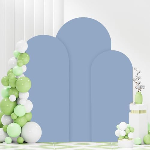 FANPROMS Wedding Arch Cover Set 5FT 6FT 7FT Dusty Blue Wedding Arch Cover Set of 3 Spandex Round Top Arch Covers for Metal Stand Balloon Stretchy Arch Cover for Wedding Party Supplies - Image 4