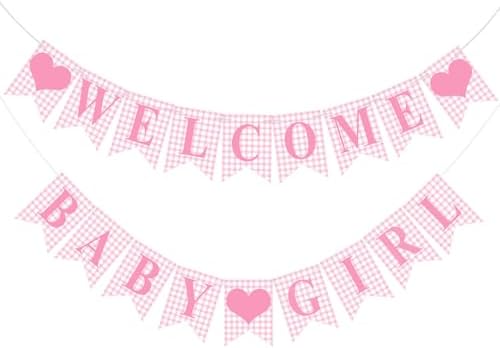 Hahafelt Welcome Baby Girl Banner for Baby Shower Decorations, Pink by Hahafelt