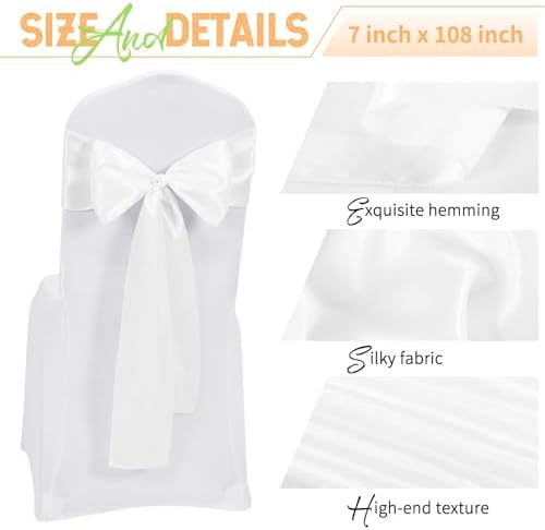 60 PCS White Satin Chair Sashes, 7 x 108 Inch - Image 3