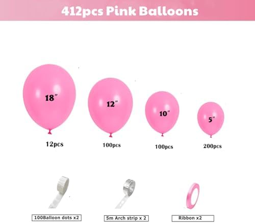 412pcs Pink Balloon Arch Kit 18 12 10 5 Inch Different Sizes pink balloon arch for Valentine's Day Birthday Baby Shower Gender Reveal Wedding Party Decorations - Image 2