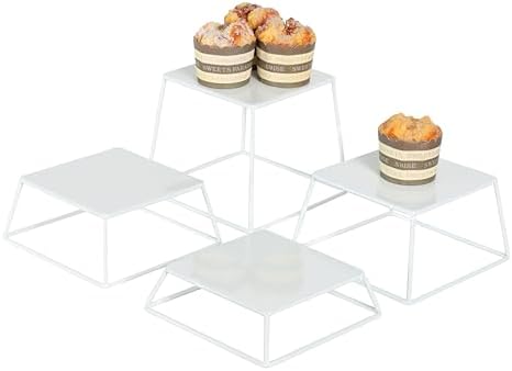 Dessert Table Risers Display Stands Food display White Metal Square Retail Pizza,Cupcake,Candy Stands Food Platter Tray,6x6 INCH,Set of 4 by YFEEN