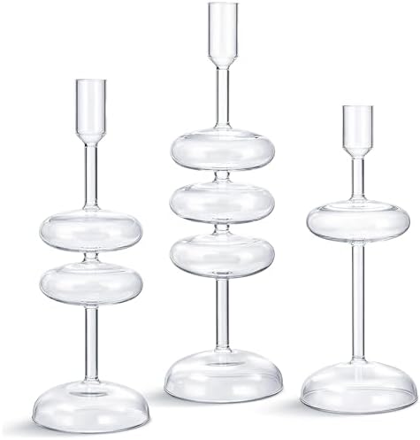 LemonRoad Glass Taper Candlestick Holder Set of 3, Table Decor, Clear - Image 2