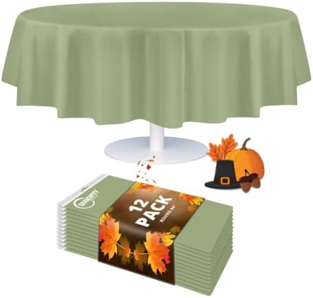 Grandipity Plastic Table Cloth Disposable 12 Pack 84" Round Sage by Grandipity