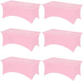 Fixwal 6 Pack 8FT Pink Tablecloth Rectangle Spandex Fitted Table Cover by Fixwal