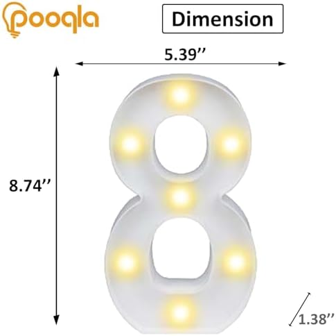 Decorative Led Light Up Number Letters, White Plastic Marquee Number Lights Sign Party Wedding Decor Battery Operated Number (8) - Image 3