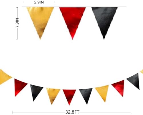 Red Black Gold Party Decorations Metallic Fabric Triangle Pennant Banner Flag Bunting Garland for Graduation Birthday Anniversary Pirate Poker Casino Las Vegas Christmas Holiday Party Supplies - Image 2