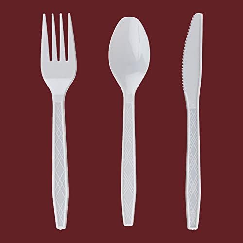 PARTY BARGAINS Argyle White Plastic Cutlery Set 720 -Piece – 360 Forks, 240 Spoons, 120 Knives – Heavy-Duty Disposable Utensils for Parties, Weddings, Buffets, BBQs & Catering – BPA Free - Image 6