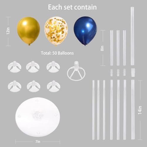 6 Set Balloon Stand Kit for Table Centerpieces With Balloon and Base Party Decorations for Birthday Wedding Retirement Graduation Baby Shower (Navy Gold) - Image 6