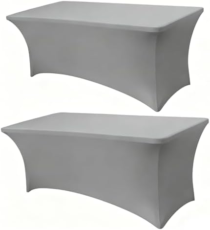 6FT Light Grey Table Cloth - 2 Pack Fitted Stretch Rectangle Spandex Tablecloth, Washable Table Cover for Party, Picnic, Wedding, Banquet, Birthday and Festival(30" x 72") by Lemict