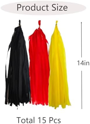 Red Yellow and Black Tissue Paper Tassels Party Tassel Garland Banner for Birthday Baby Shower Party Decoration, DIY Kits,15PCS - Image 2