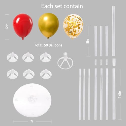 6 Set Balloon Stand Kit for Table Centerpieces With Balloon and Base Party Decorations for Birthday Wedding Retirement Graduation Baby Shower (Red Gold) - Image 6