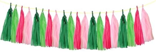 ZOOYOO Tassel Garland Tissue Paper Tassel Banner Table Decor, DIY Kits for Birthday Wedding Engagement,Witch Theme Party,Hawaiian Luau Tropical Party Decorations,Pack of 20 (Pink Green) - Image 2