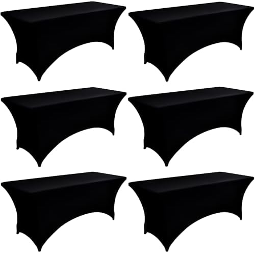 6-Pack 4ft Spandex Black Table Covers for Rectangular Folding Tables - Wrinkle Resistant Stretch Tight Table Cloths - Ultimate Fitted Table Protector for Parties, Trade Shows, and Wedding by Unknown