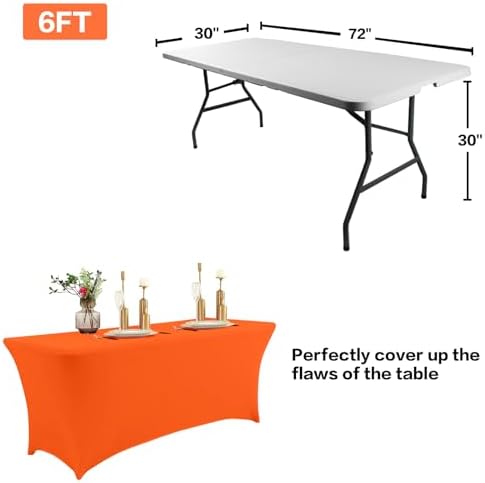 IVAPUPU 6FT Table Cloth for Rectangular Spandex Orange Table Cover - Image 3