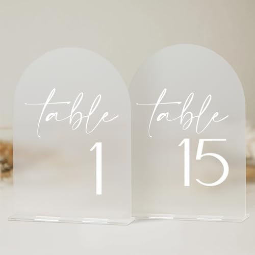 HOODO Frosted Arch Acrylic Table Numbers 1-15 with Stands, 5"x7" Acrylic Arch Signs and Holders, Frosted Table Numbers for Wedding Reception, Party, Anniversary, Event by Unknown