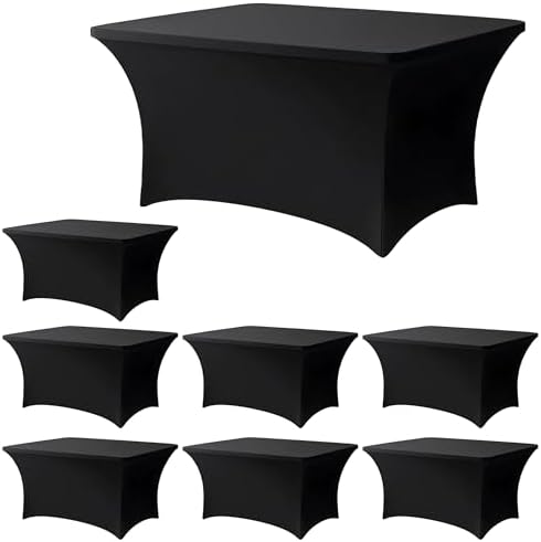 4FT Black Table Cloth - 8 Pack, Fitted Stretch Rectangle Spandex Tablecloth by Lemict