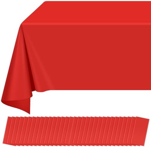 32 Pack Red Plastic Tablecloth for Rectangle Tables, Premium Decorative Red Disposable Table Cloths for Parties, Rectangle Party Table Cover for Birthday, Wedding, Christmas, Anniversary, 54 x 108Inch by RAGNHILD