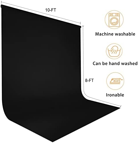 Aimosen 10x8 FT Black Backdrop Background for Photography, Chromakey High Density Polyester Fabric Black Photo Backdrop Curtain Screen Collapsible Seamless for Shoot Portraits Party Video Studio - Image 4