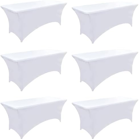6-Pack 8ft White Spandex Table Covers for Rectangle Folding Tables - Washable Elastic Tablecloth - Ultimate Fitted Table Protector for Birthday Parties, Trade Shows, Banquet by Unknown