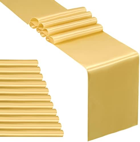 SiinvdaBZX 12 Pcs Gold Satin Table Runner 12 x 108 inches Long by SiinvdaBZX