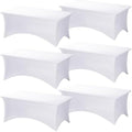 Fixwal 6 Pack 6FT White Tablecloth Rectangle Spandex Fitted Table Cover by Fixwal