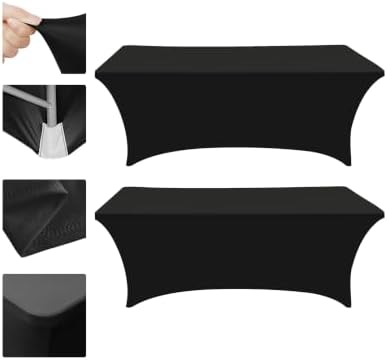 Eurmax USA 2-Pack Rectangular Fitted Spandex Table Covers 4ft Tablecloth Wedding Event Patio Table Decorations Stretch Table Cover for 4ft Folding Table (Black) by Eurmax