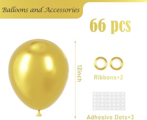 Voircoloria 66pcs Metallic Gold Latex Party Balloons, 12inch - Image 2