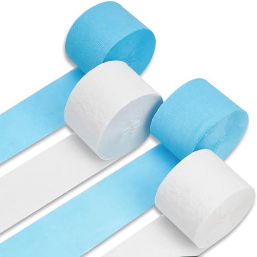 PartyWoo White and Blue Crepe Paper 4pcs 328 FT Pearl Light White Streamers by PartyWoo