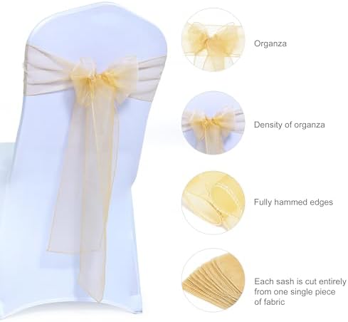 MDS Pack of 200 Organza Chair Sashes for Wedding & Event Décor – Beige - Image 6