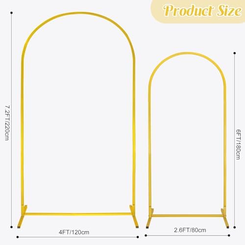 Gold Metal Arch Backdrop Stand 2 Set 7.2FT, 6FT Wedding Arch Stand Arched Door Frame for Birthday Party Baby Shower Ceremony Indoor Outdoor Celebration Decor (7.2FT, 6FT) - Image 2