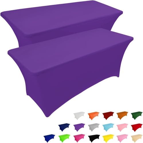 IVAPUPU 2 Pack 8FT Table Cloth for Rectangular Spandex Purple Table Cover by IVAPUPU