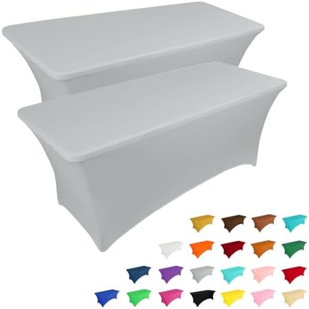 IVAPUPU 2 Pack 4FT Table Cloth for Rectangular Spandex Grey Table Cover by IVAPUPU