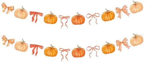 Oudain 2 Pack Pumpkin Banner 6.56 Ft, Orange Paper Bow Fall Thanksgiving by Oudain