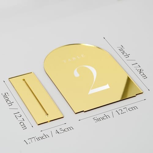 Gold Mirror Arch Table Numbers for Wedding, 25 Pack 5x7" Gold Mirror Arch Acrylic Signs with Stand Acrylic Table Numbers 1-25, Perfect for Wedding Reception - Image 3