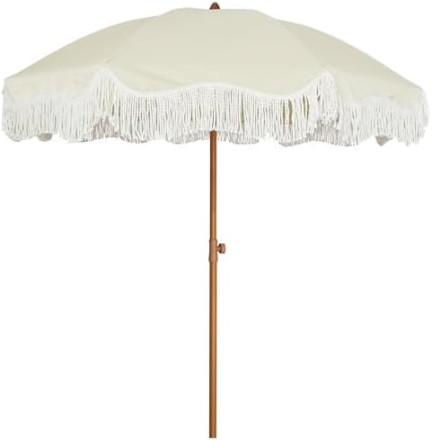AMMSUN Boho Fringe Umbrella, 6.5ft Outdoor Umbrella with Tassel by AMMSUN