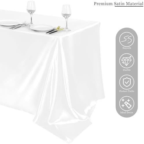 TURSTIN 1 Pack White Satin Tablecloth 102 x 58 Inch Overlay Table Cover - Image 4