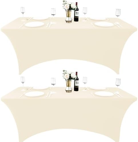 2-Pack 6ft Spandex Table Covers for Rectangle Standard Folding Tables - Wrinkle Resistant Stretch Tablecloths - Ultimate Fitted Table Protector for Parties, Trade Shows, Banquet by Unknown