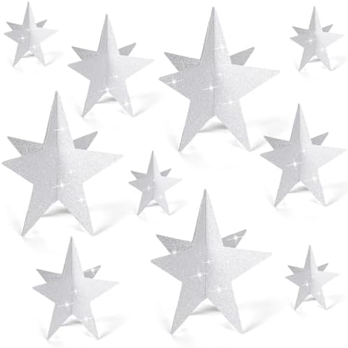 Sinload 45 Piece 3D Silver Star Centerpieces Glitter Theme Party Decorations by Sinload