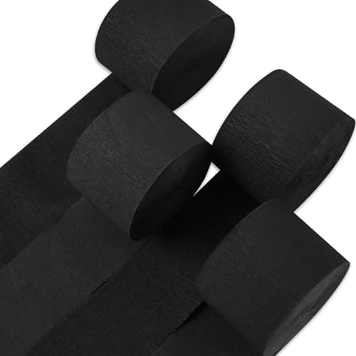 PartyWoo Black Crepe Paper Streamers 4pcs 328 FT Black Streamers by PartyWoo