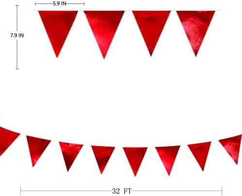 Red Party Decorations Triangle Pennant Banner Flag Dark Red Metallic Fabric Bunting Garland for Graduation Wedding Bridal Shower Birthday Anniversary Holiday Valentines Retirement Party Supplies - Image 2