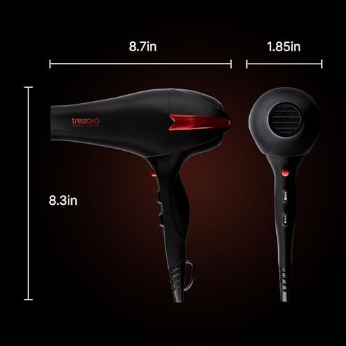 TREZORO Professional Blow Dryer with Diffuser & 2 Nozzles, 2000W, Black - Image 6